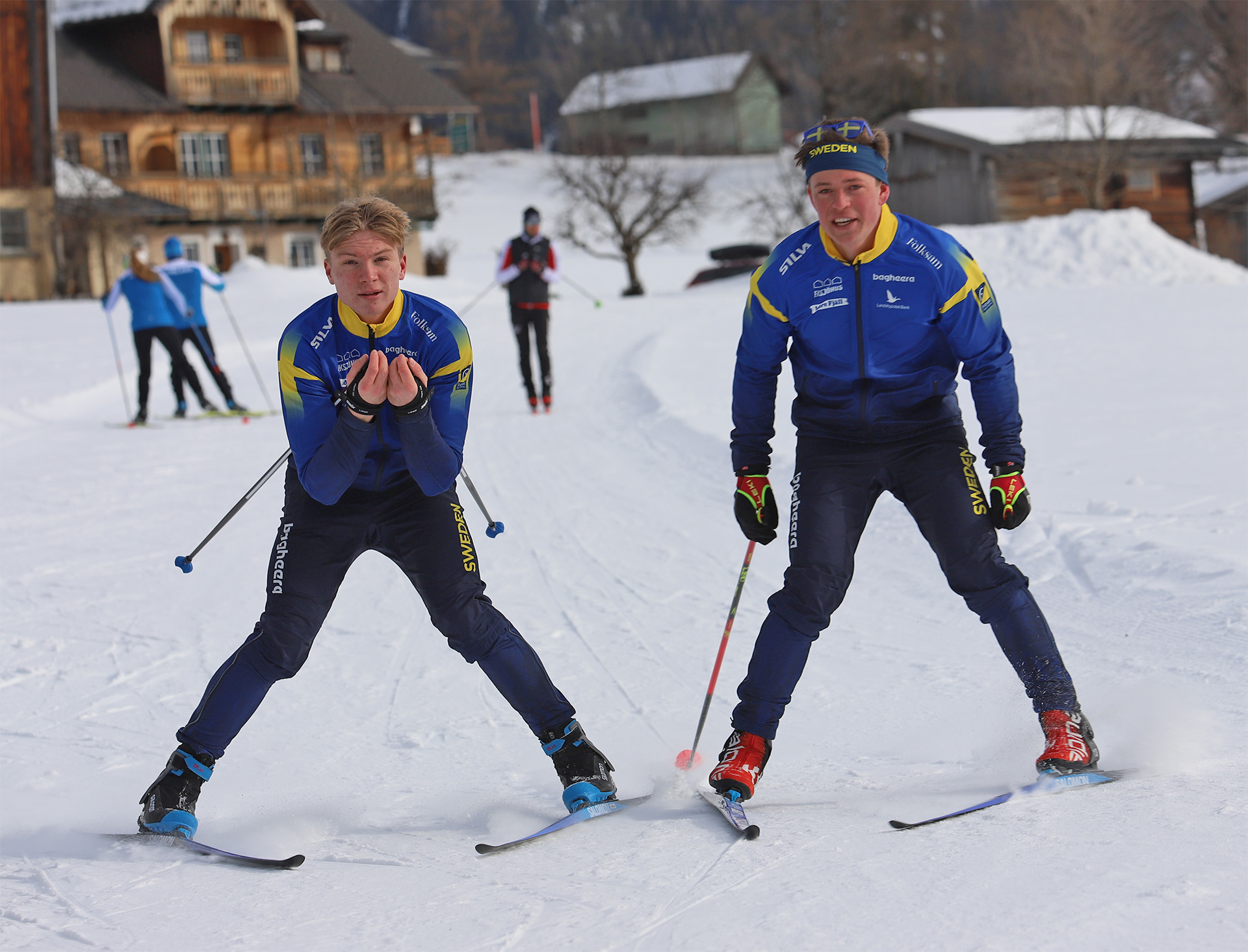 Jonatan Ståhl, till höger, testade skidor tillsammans med VM-debutanten Isak Lundholm. Bild: Johan Trygg.